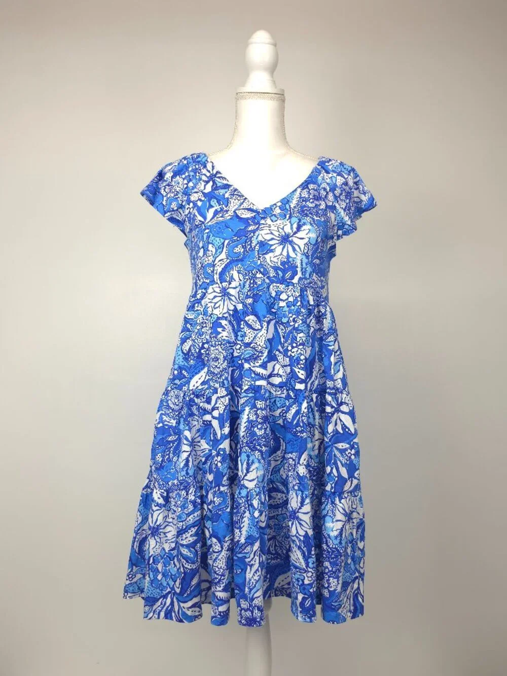 NWOT Lilly Pulitzer Kawai Swing Dress Blue Tang Flocking Fabulous Floral Dress S